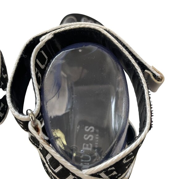 Guess Black White Logo Ankle Strap Flat Sandals Casual Summer Trendy Size 7M - Picture 11 of 13